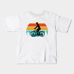 Cyclist vintage retro sunset style Kids T-Shirt